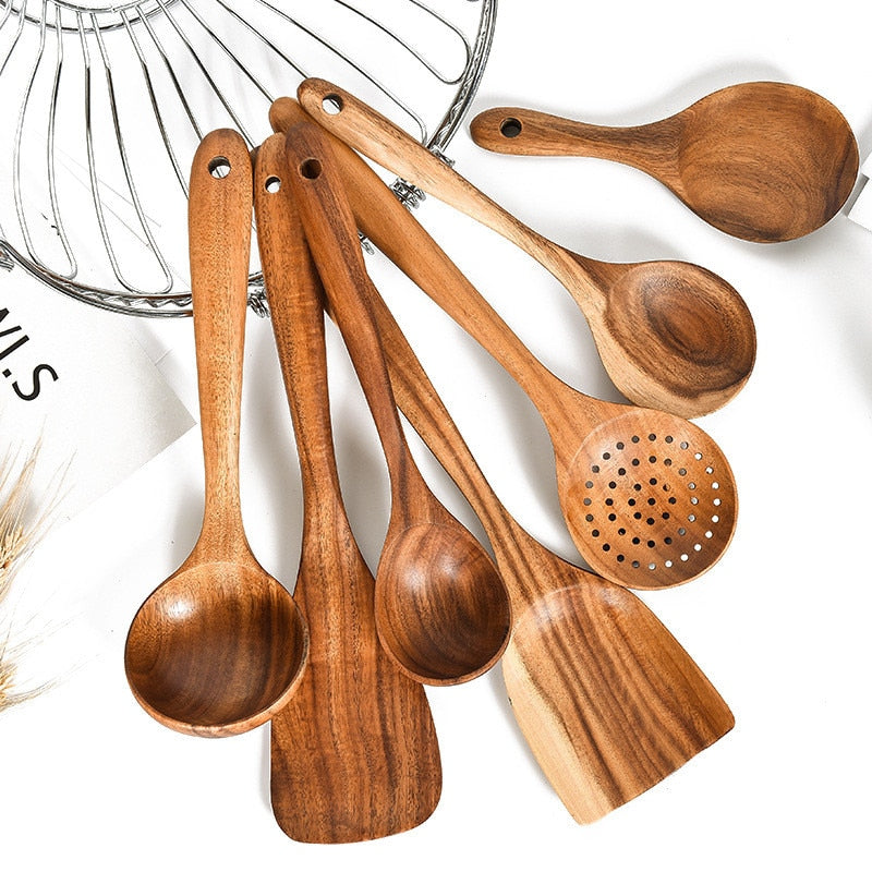 Teak Natural Wood Tableware Cooking Tool Set for Kitchen Use global-swanky 1