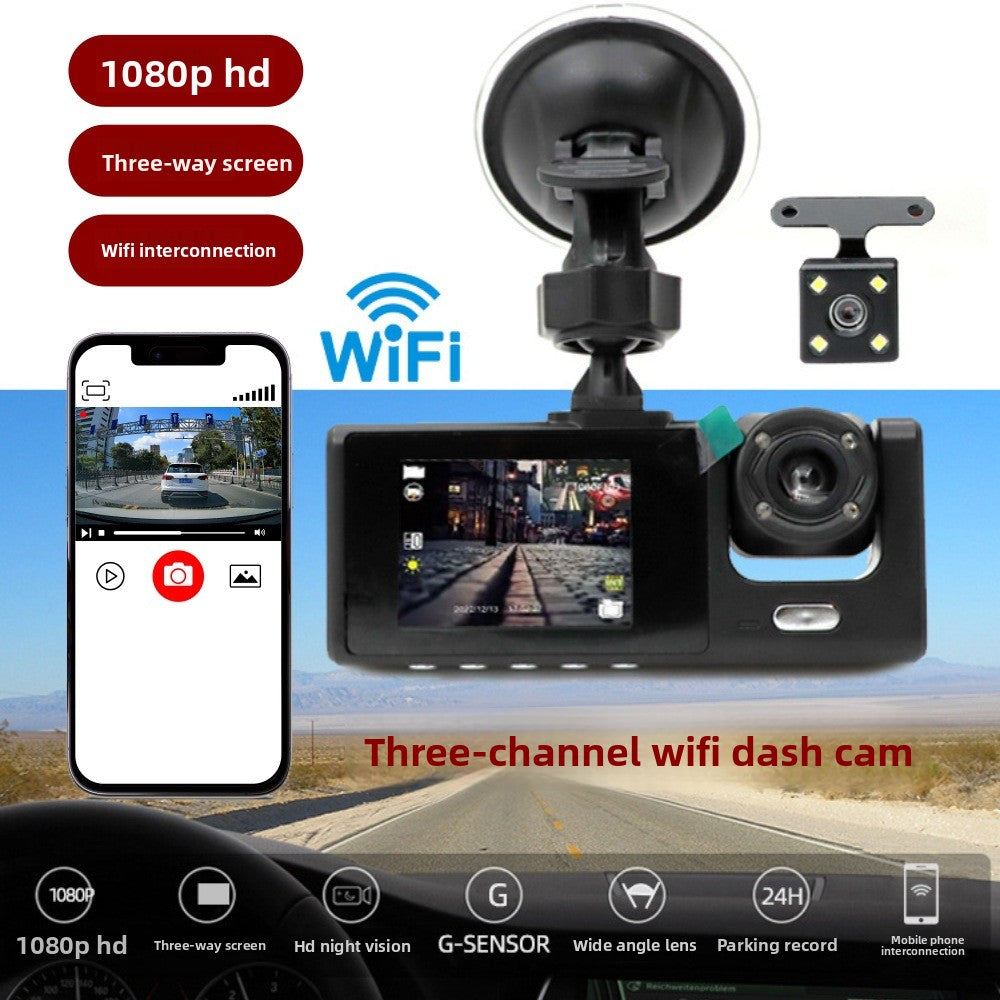 Triple Lens 1080P Dash Cam with Parking Mode and Recording Globalswanky  05