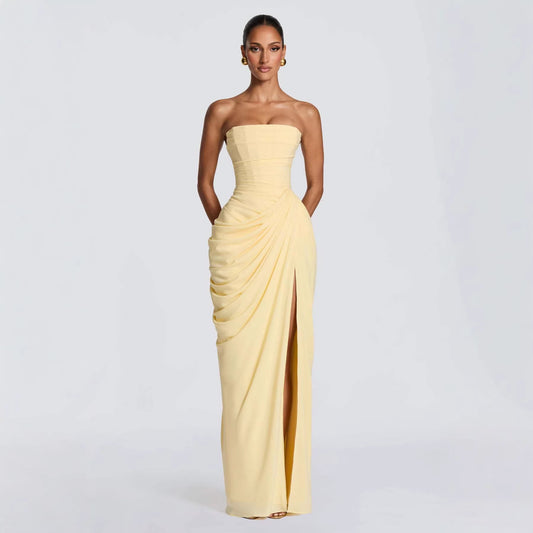 Tube Top Pleated Slit Dress for Chic Party Style Wear US Global Swanky 2