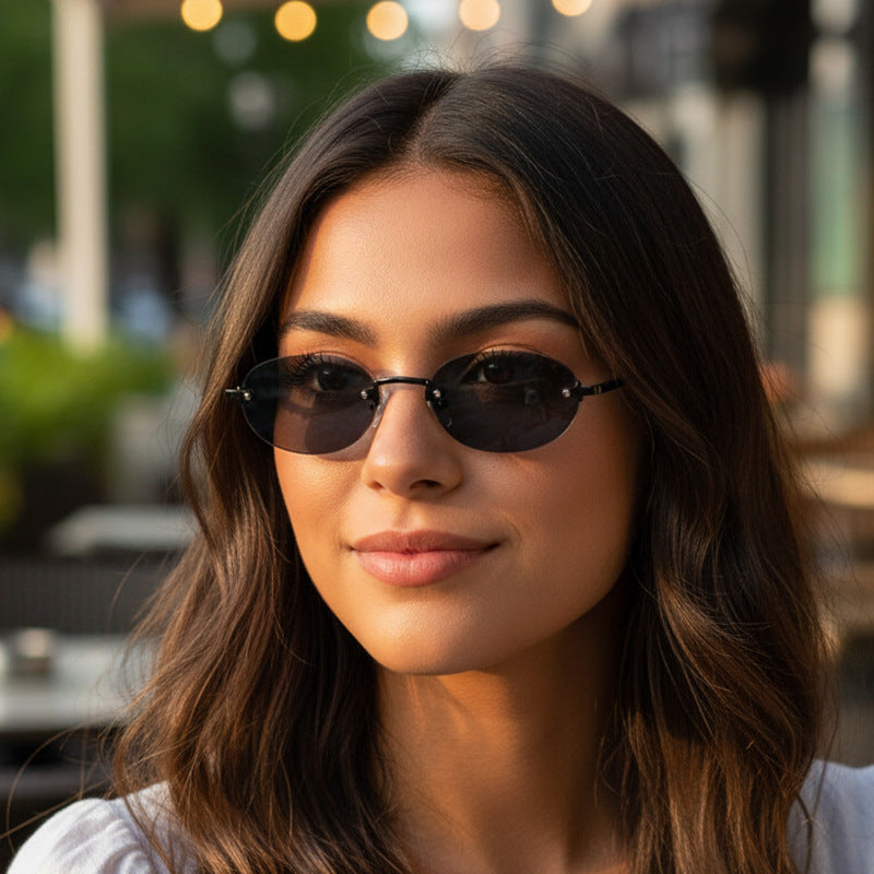 UV400 Fashion Oval Frameless Sunglasses for Eye Protection globalswanky 01