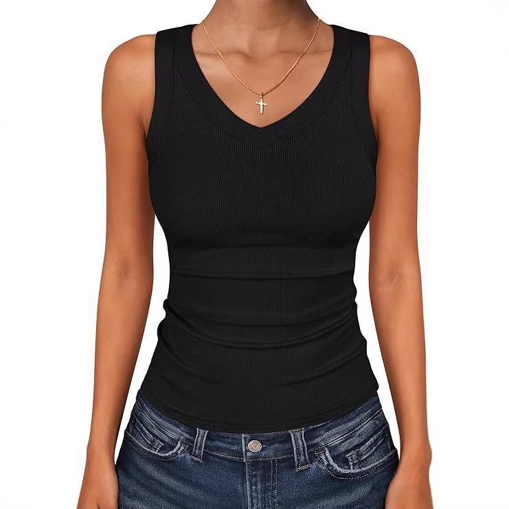 V Neck Ribbed Slim Fit Sleeveless Knit Top Casual Daily Wear globalswanky 01