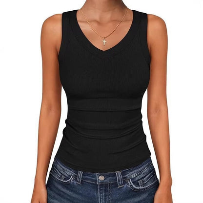 V Neck Ribbed Slim Fit Sleeveless Knit Top Casual Daily Wear globalswanky 01