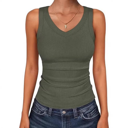 V Neck Ribbed Slim Fit Sleeveless Knit Top Casual Daily Wear globalswanky 03