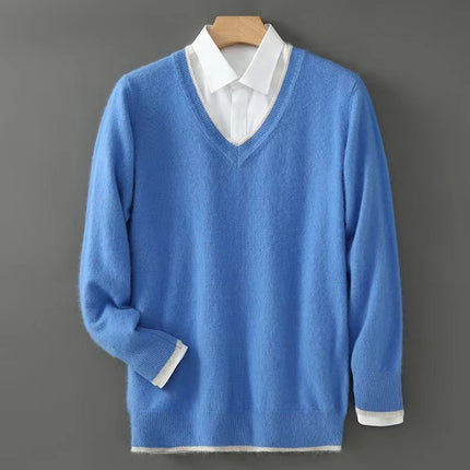 Warm Knitted Wool Sweater With A V-neck And Pullover Design global swanky 2