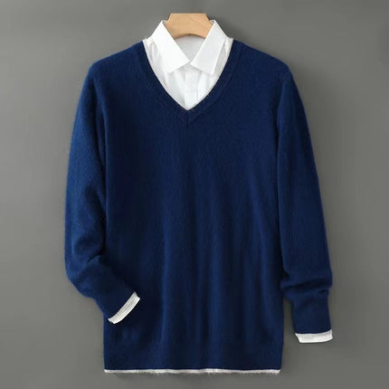 Warm Knitted Wool Sweater With A V-neck And Pullover Design global swanky 3