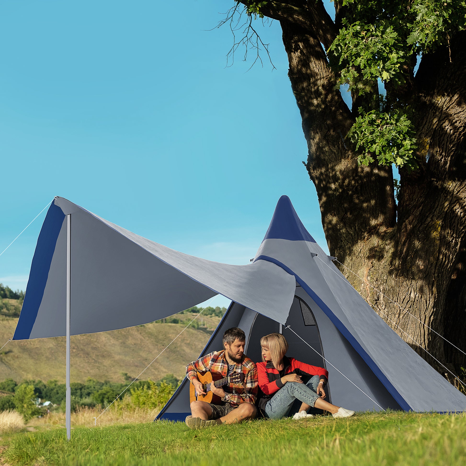 Waterproof Teepee Camping Hiking Tent with Porch – 2–3 Person Outdoor Shelter Global swanky 1