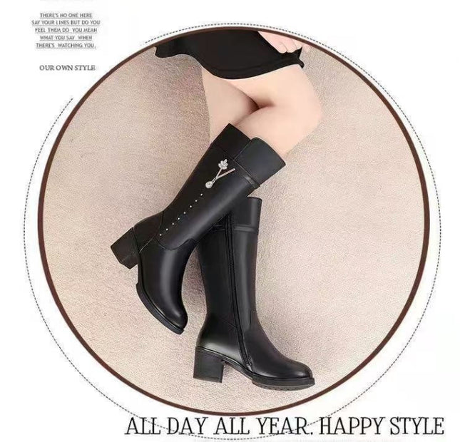 Women’s Fleece-Lined Tall Leather Boots with Wool Lining global swanky 2