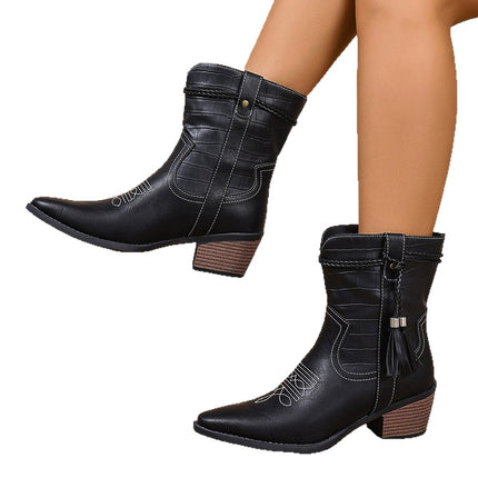Women’s Pointed-Toe Square-Heel Denim Ankle Boots global swanky 2