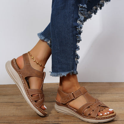 Women's Roman Platform Sandals With a Velcro Ankle Strap Pair Global swanky 2