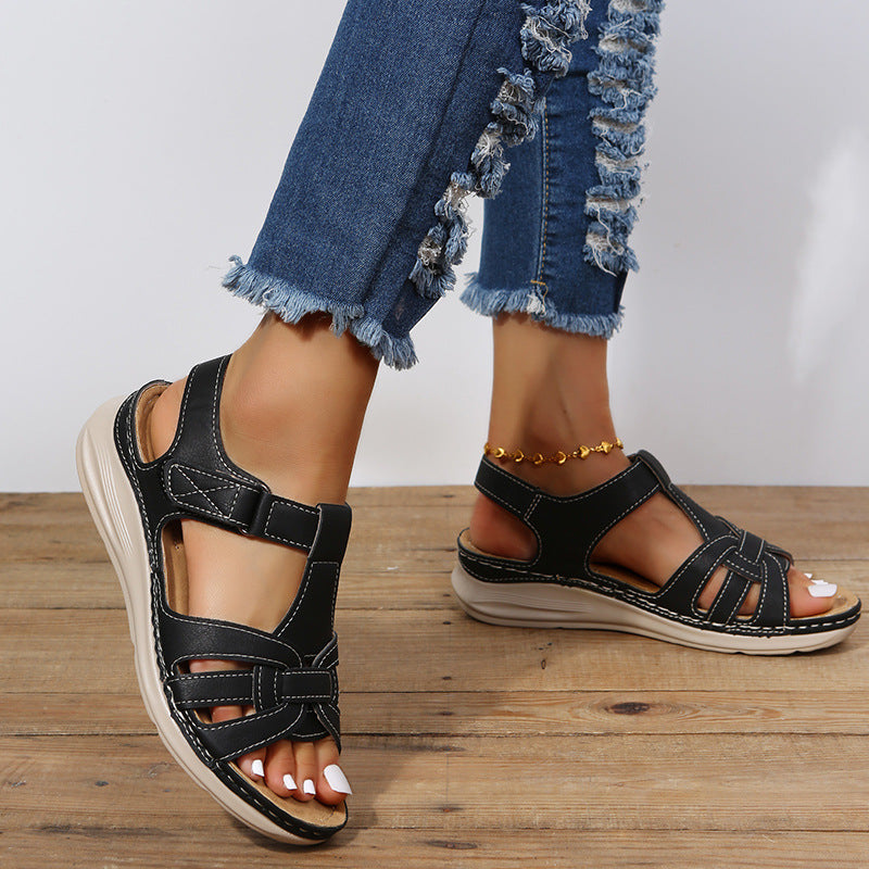 Women's Roman Platform Sandals With a Velcro Ankle Strap Pair Global swanky 3