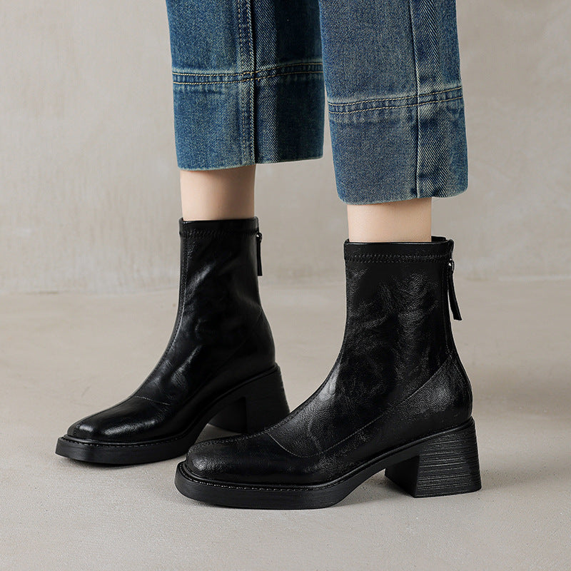 Women’s Slimming Chunky Mid-Heel Square-Toe Ankle Boots global swanky 1
