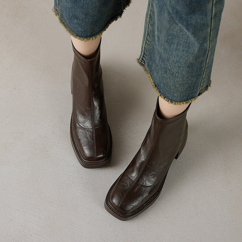 Women’s Slimming Chunky Mid-Heel Square-Toe Ankle Boots global swanky 2
