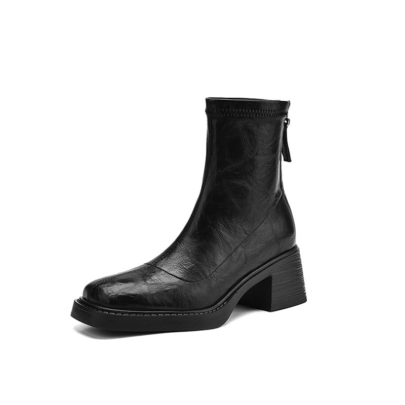 Women’s Slimming Chunky Mid-Heel Square-Toe Ankle Boots global swanky 3