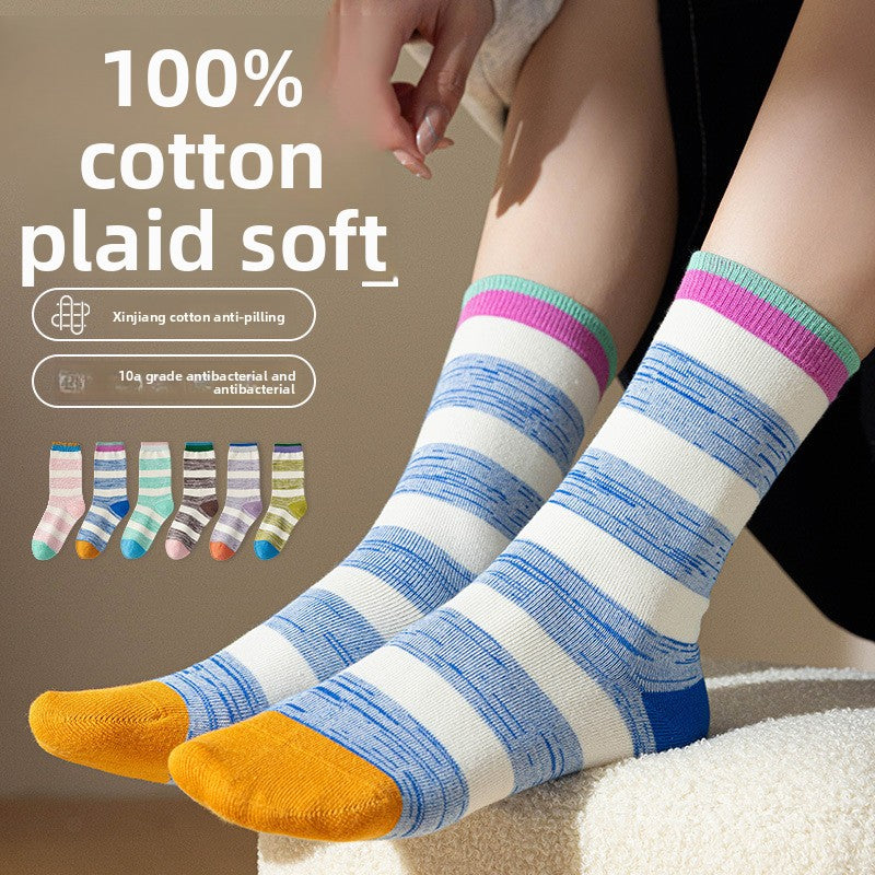 Women's Striped Cotton Antibacterial Long Socks Global swanky 1