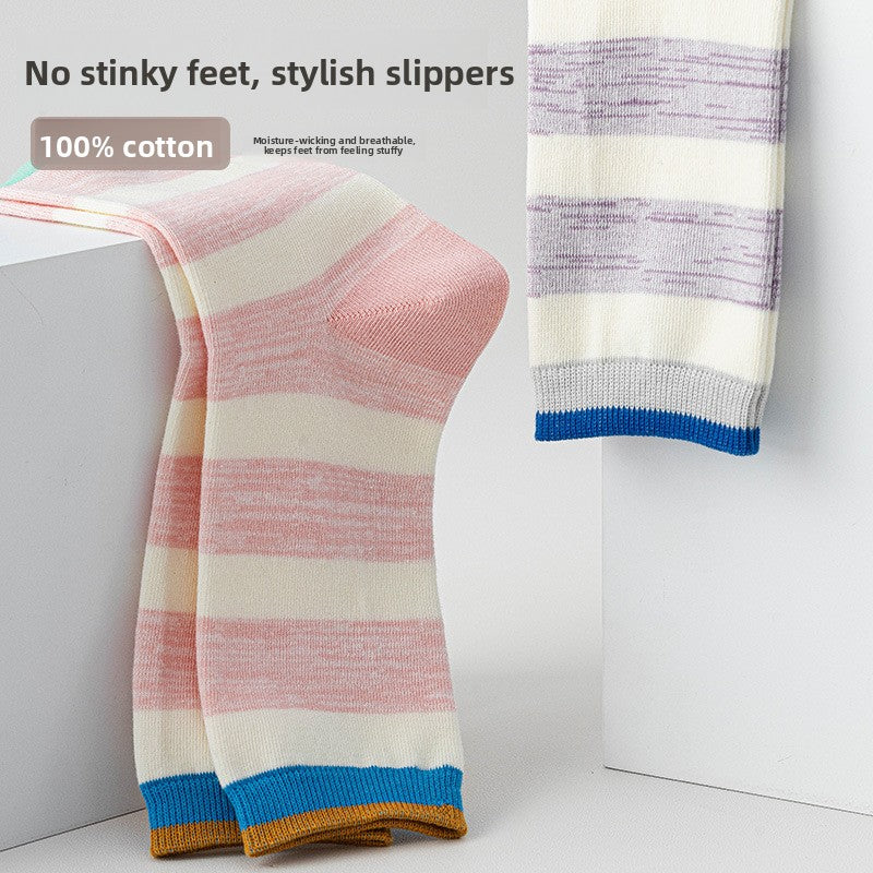 Women's Striped Cotton Antibacterial Long Socks Global swanky 2 
