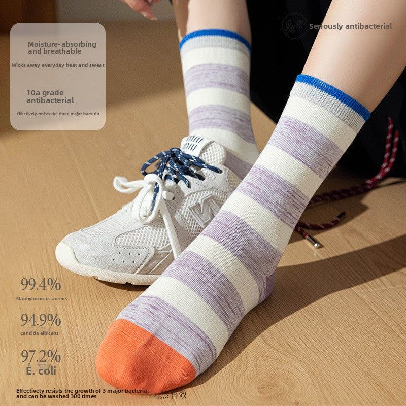 Women's Striped Cotton Antibacterial Long Socks Global swanky 3