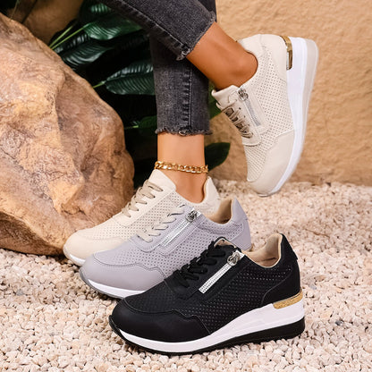 Womens Casual Athletic Shoes Wedge Mid-Heel Lace-Up Daily Use Global swanky 1