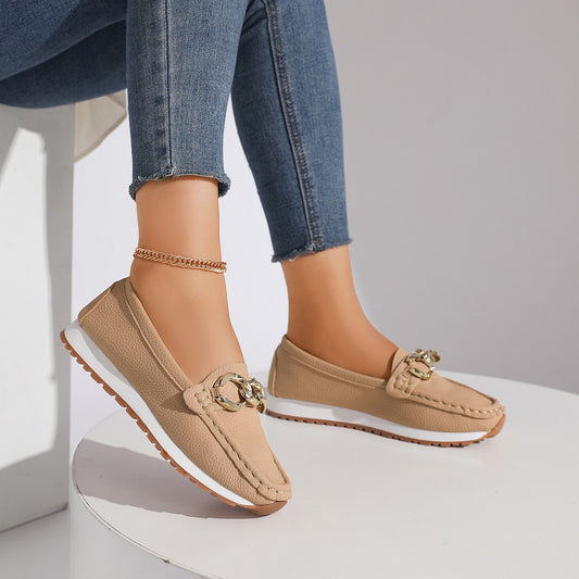 Womens Casual Fashionable Minimalist Metal-buckle Slip-on Shoes globalswanky 1