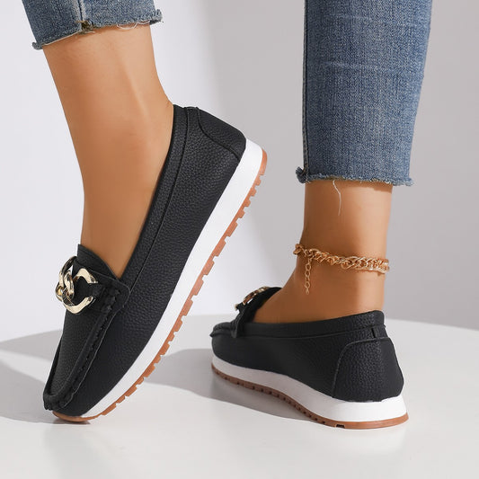 Womens Casual Fashionable Minimalist Metal-buckle Slip-on Shoes globalswanky 2