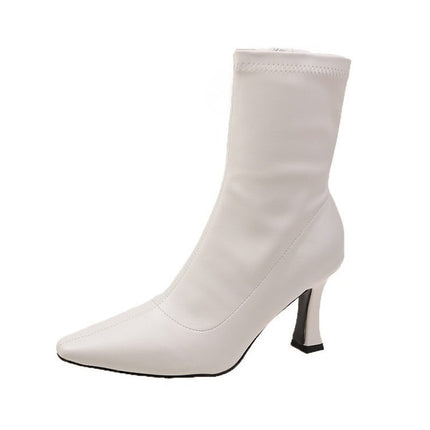 Womens Retro Mid-Calf Pointed-Toe Side-Zip Stiletto Boots | New globalswanky 5