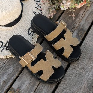 Women's Thick-Soled One-Word Buckle Casual Slippers Wear