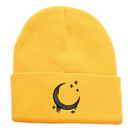 Embroidered Knitted Hat With Moon & Stars – Autumn Winter