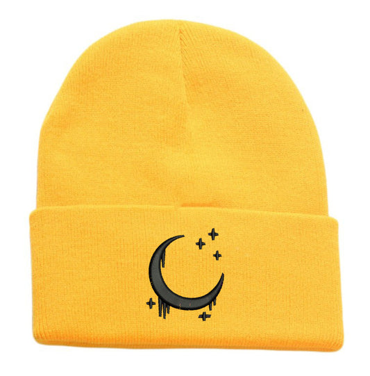 Embroidered Knitted Hat With Moon & Stars – Autumn Winter