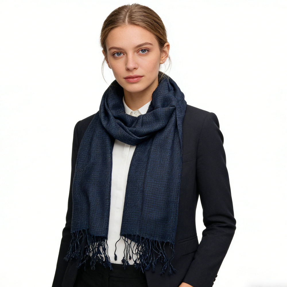 2pcs Navy Herringbone Texture Jacquard Weave Mimics Luxury Fabrics,Versatile Everyday Scarf ,Pairs With All Casual Outfits,Office Appropriate Subtlety For Women Men