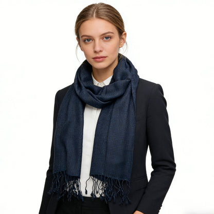 2pcs Navy Herringbone Texture Jacquard Weave Mimics Luxury Fabrics,Versatile Everyday Scarf ,Pairs With All Casual Outfits,Office Appropriate Subtlety For Women Men