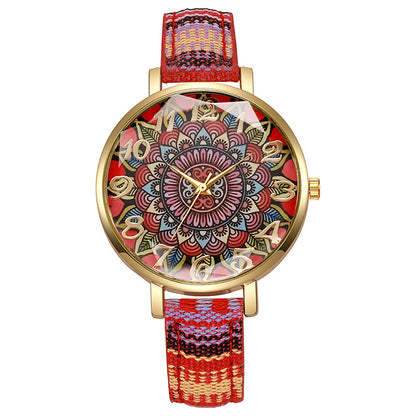 Round Floral Design Multicolored Casual Quartz Watch