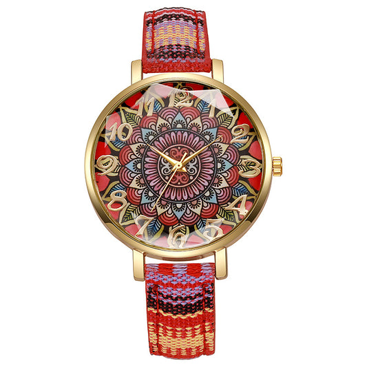 Round Floral Design Multicolored Casual Quartz Watch