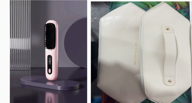 2-in-1 Hair Straightener Brush Wireless Fast Heating Comb