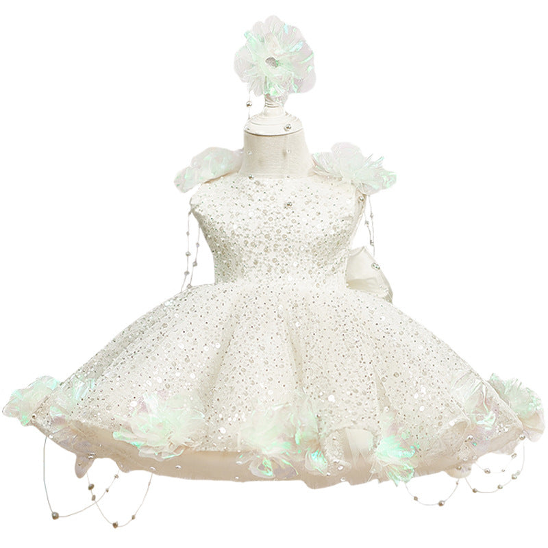 Sequin Pearl Flower Girl Princess Dress  Party & Gala Wear