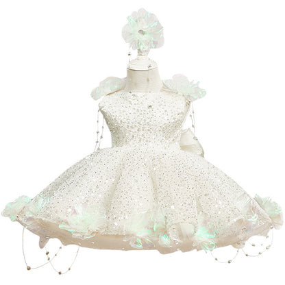 Sequin Pearl Flower Girl Princess Dress  Party & Gala Wear