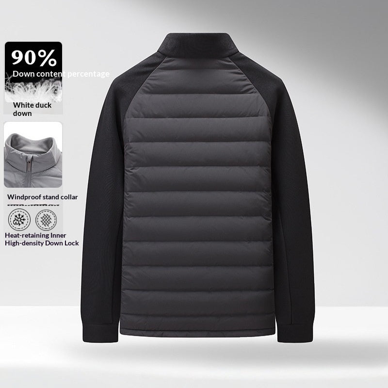Buy Men’s Stand-Up Collar Patchwork Down Jacket – Warm & Light