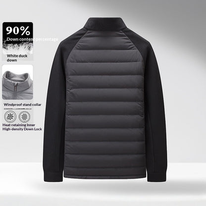 Buy Men’s Stand-Up Collar Patchwork Down Jacket – Warm & Light