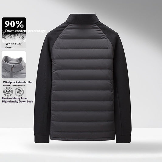 Buy Men’s Stand-Up Collar Patchwork Down Jacket – Warm & Light