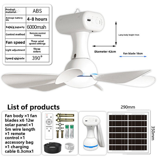 Multifunctional Solar Rechargeable Ceiling Fan Outdoor Use
