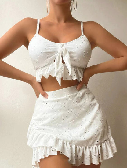 3pcs Bikini with Hip-hugging Skirt Stylish Summer Swimwear