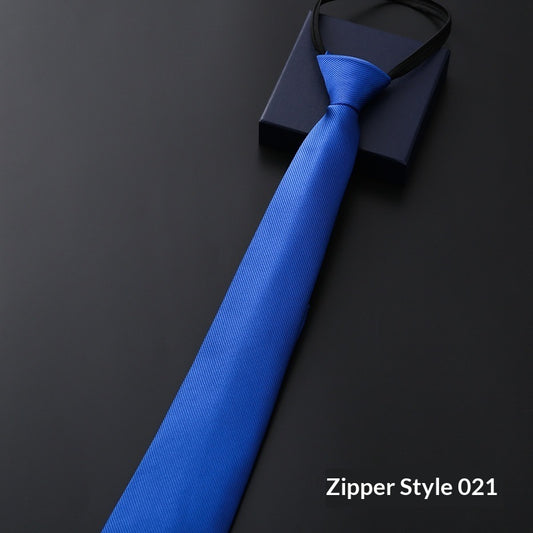 Mens Business Formal Zipper Tie With Blue Stripes for Office