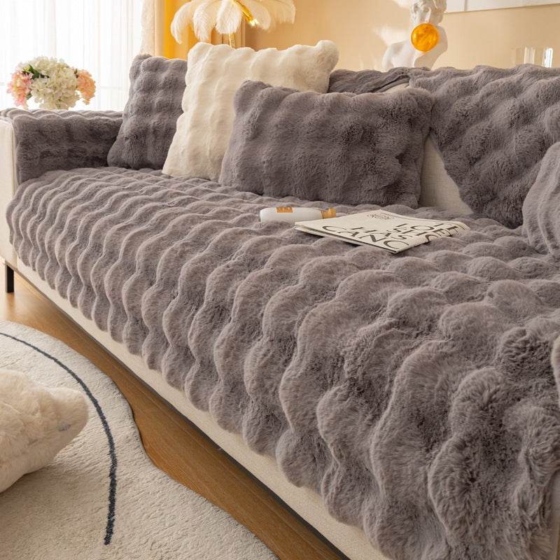 Winter Thickened Rabbit Plush Sofa Cushion for Modern Homes