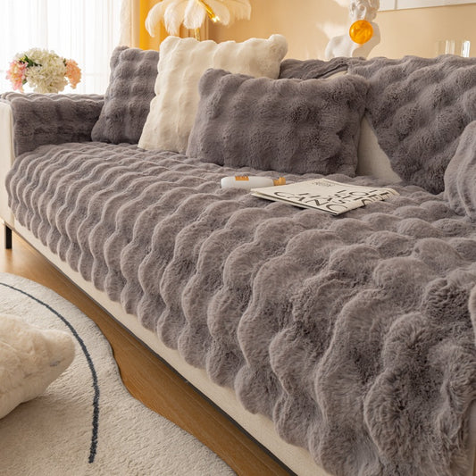 Winter Thickened Rabbit Plush Sofa Cushion for Modern Homes