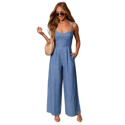Buy Solid-Color Casual Workwear Jumpsuit for Women