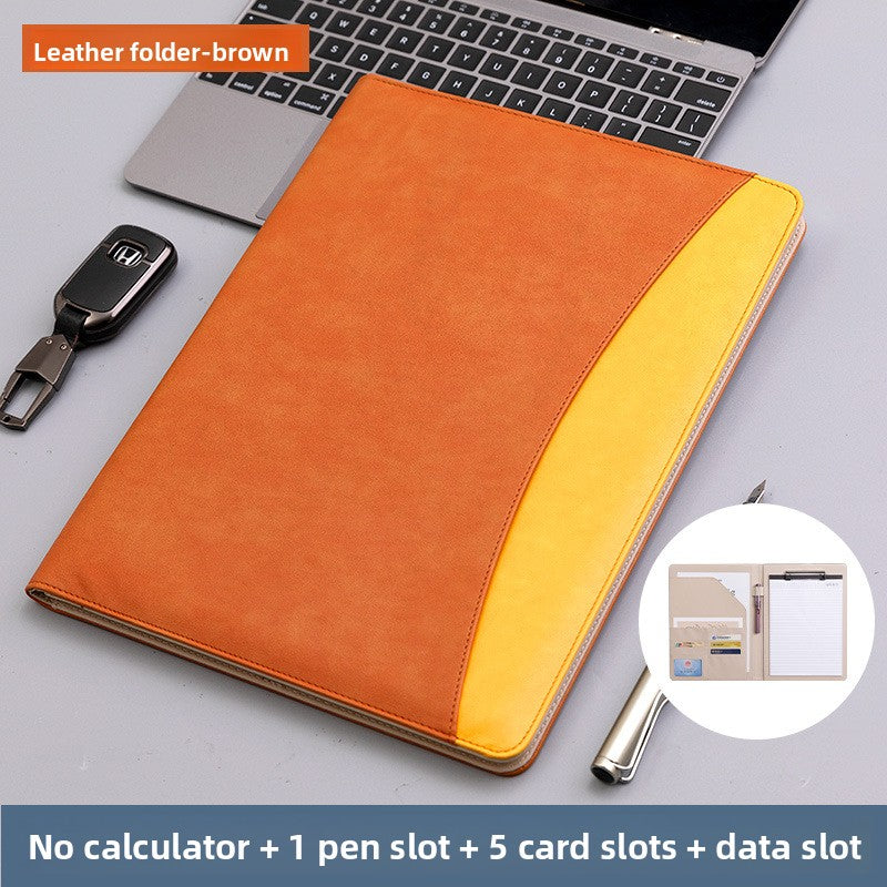 A4 Leather Business Folder with Calculator Board