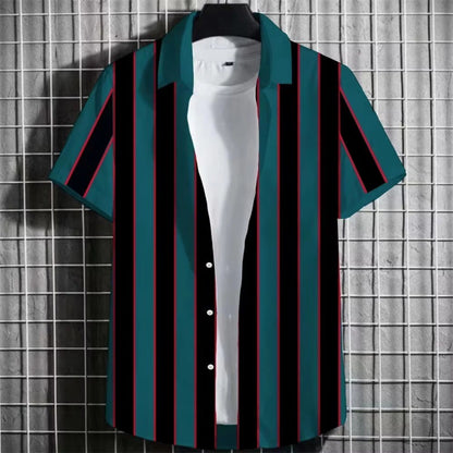 Color Simple Striped Men’s 3D Printing Short Sleeve T-Shirt