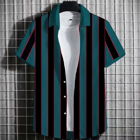 Color Simple Striped Men’s 3D Printing Short Sleeve T-Shirt