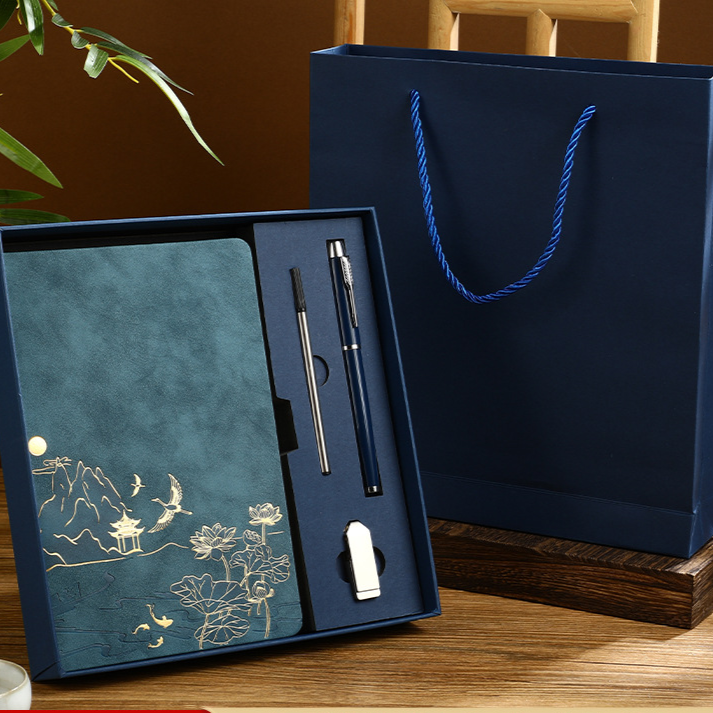 A5 Imitation Leather Notebook Gift Set with Gold Stamping