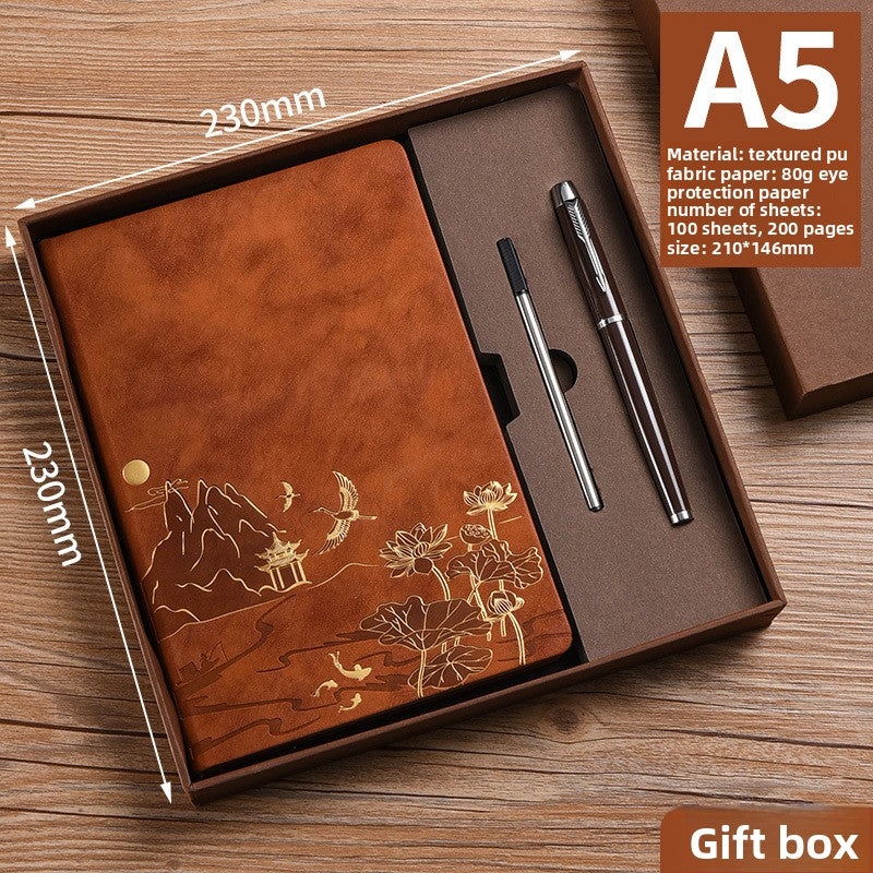 A5 Imitation Leather Notebook Gift Set with Gold Stamping
