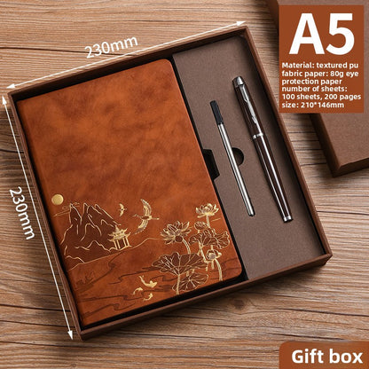 A5 Imitation Leather Notebook Gift Set with Gold Stamping