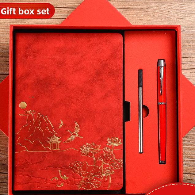 A5 Imitation Leather Notebook Gift Set with Gold Stamping